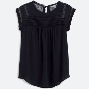 Daniel Rainn Becru Lace Detail Short Sleeve Black Blouse Loose Flowy Top Size M